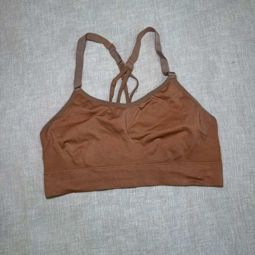 New Balance Large Brown Strappy Sports Bra Seamless Criss Cross Back Workout